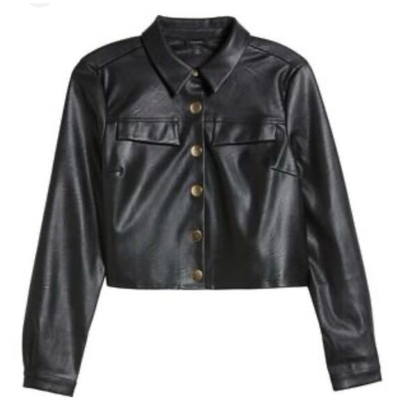 Halogen NWT | Faux Black Leather Crop Shirt Jacket Coat | size XXL - Picture 1 of 6